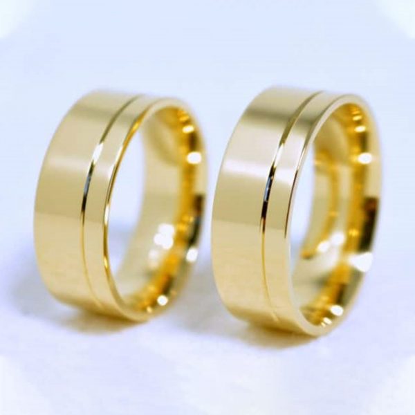 Alianças Quadradas com 1 Friso - Ouro 18K